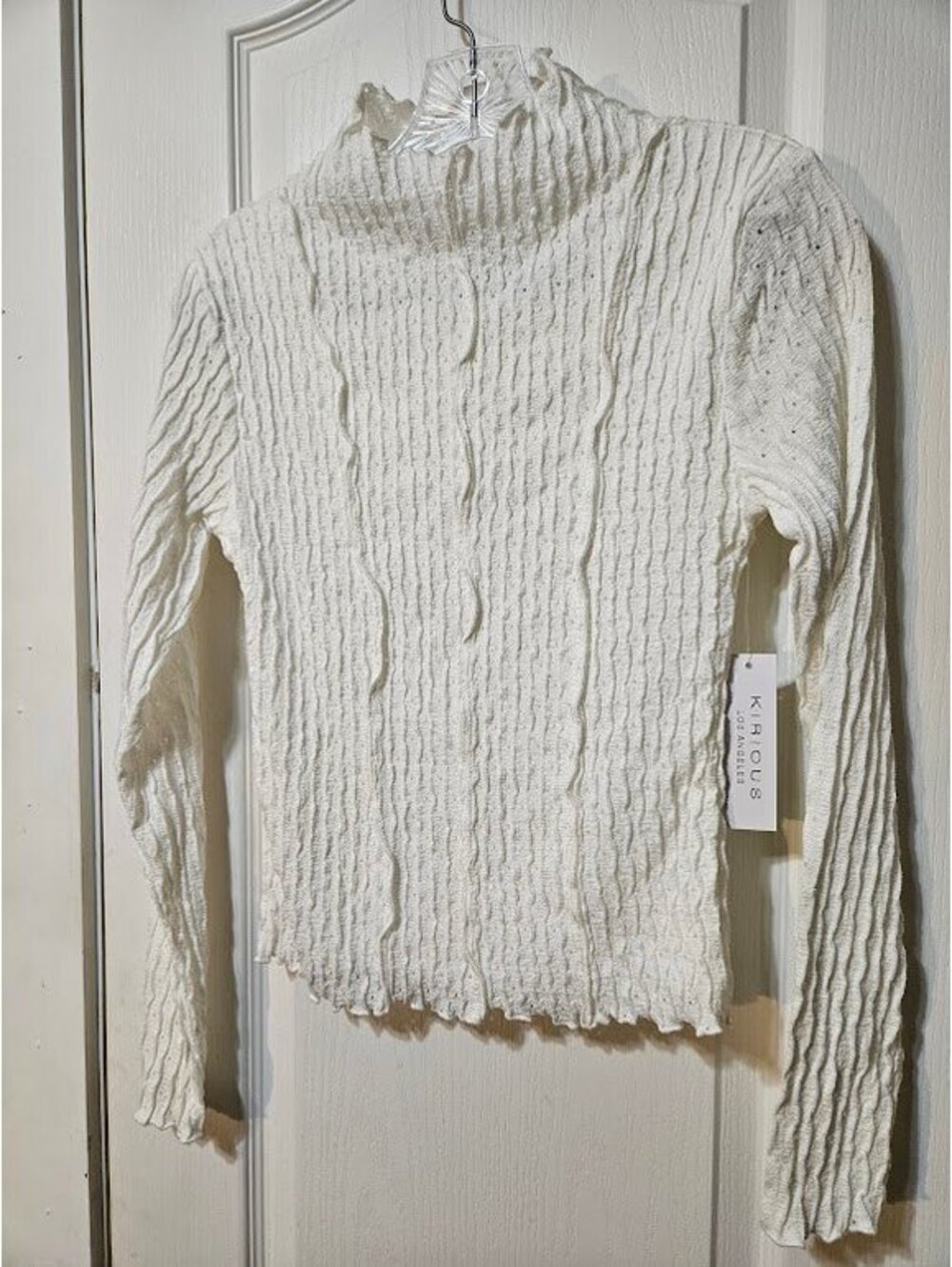 Kirious Los Angeles Textured Mock Neck Top S Alpine Ivory